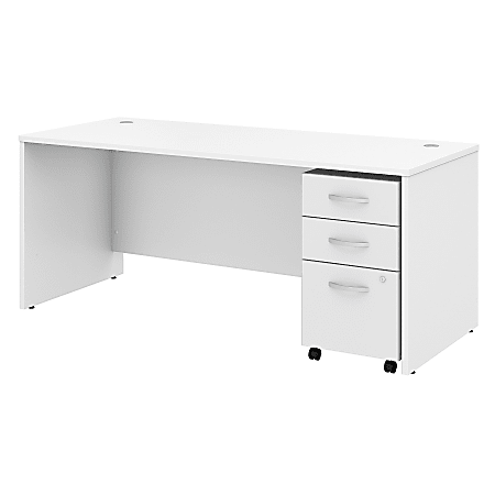 Bush Business Furniture Studio C 72"W Office Computer Desk With Mobile File Cabinet, White, Standard Delivery