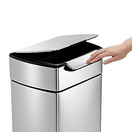 simplehuman® Rectangular Metal Touch-Bar Trash Can, 8 Gallons, 28"H x 13-5/16"W x 11-7/16"D, Brushed Stainless Steel