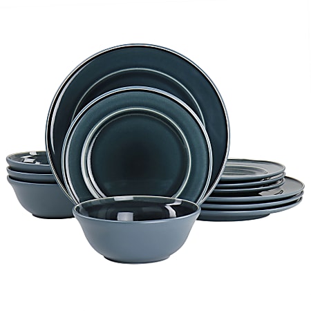 Martha Stewart 12-Piece Reactive Glaze Stoneware Dinnerware Set, Blue