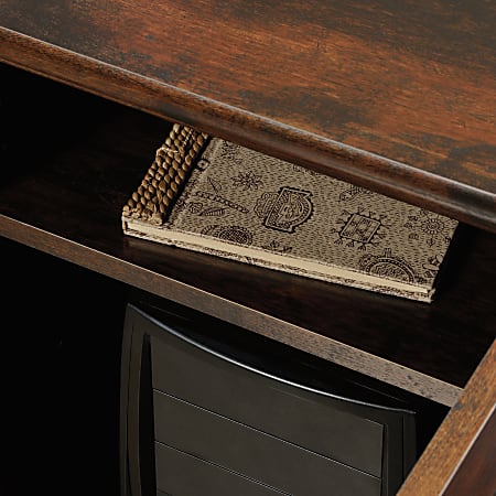 Sauder harbor view corner computer desk with hutch in store curado cherry