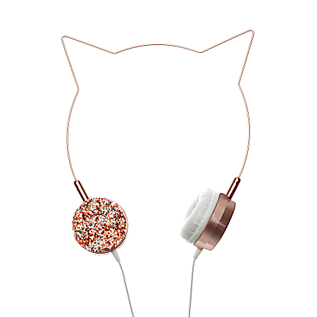 Happy Cat Intro On Ear Headphones Rose GoldGlitter DAE2 1047