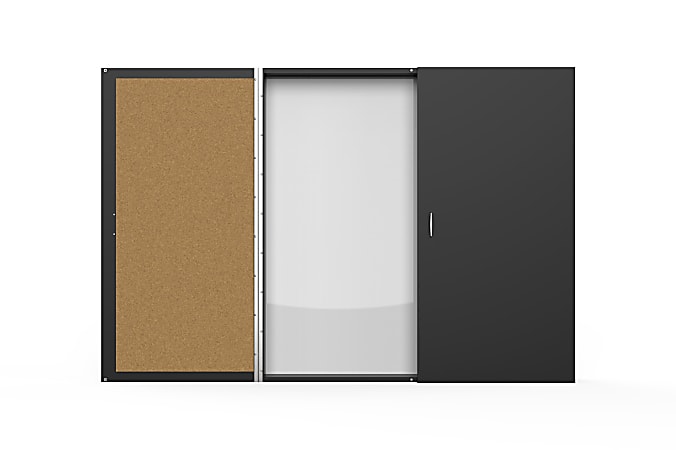 Conference Cabinet, Porcelain Magnetic Dry Erase Board, 48 x 48, White Surface, Ebony Wood Frame