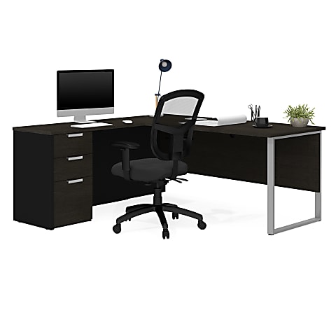 Bestar Pro-Concept Plus 72"W L-Shaped Corner Desk With Drawers, Deep Gray/Black