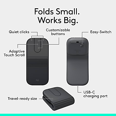 Logitech Mobi Fold Ultra Portable Travel Mouse For Windows PC Mac ...