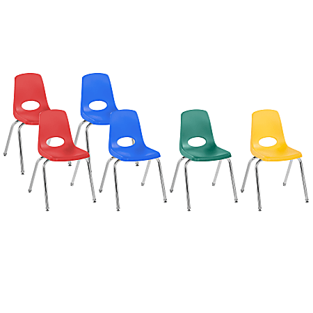 Factory Direct Partners 16" Stacking Chairs With Swivel Glides, Assorted Colors, Pack Of 6 Chairs