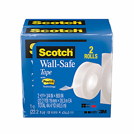Scotch® Wall-Safe Tape, 3/4" x 800", Clear, Pack Of 2 Rolls