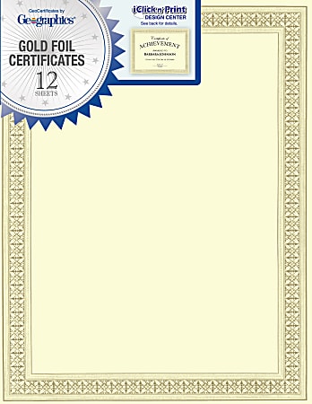 Geographics Foil Certificates, 8-1/2" x 11", Gold Flourish, Pack Of 12