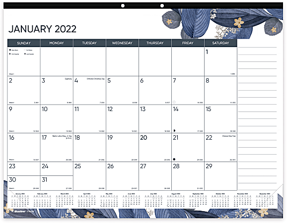Blueline® Monthly Desk Calendar, 17" x 22", Gold Detail, January To December 2022, C194128