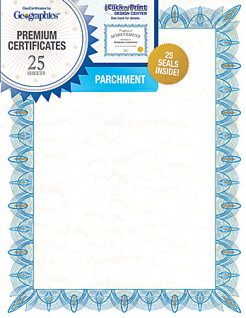 Geographics Parchment Certificates, 8-1/2" x 11", Classic Blue, Pack Of 25