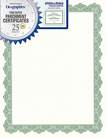 Geographics Parchment Certificates, 8-1/2" x 11", Optima Green, Pack Of 25