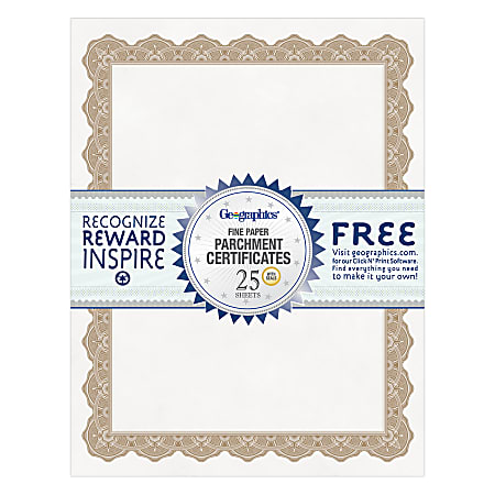 Geographics Parchment Certificates, 8-1/2" x 11", Optima Gold, Pack Of 25