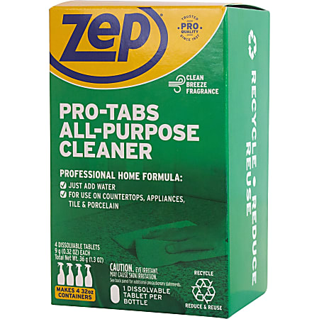 Zep Pro-Tabs All-Purpose Cleaner Tablets - 32 oz (2 lb) - Easy to Use, Pleasant Scent - Green - 4 / Box