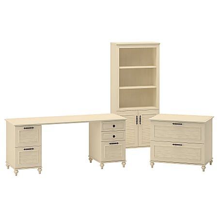 kathy ireland® Home by Bush Furniture Volcano Dusk L Shaped Desk With Lateral File Cabinet And Bookcase With Doors, Driftwood Dreams, Standard Delivery