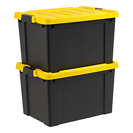 Iris Remington Heavy Duty Store-It-All Tote, 78 Qt, Black/Yellow, Pack Of 2 Totes