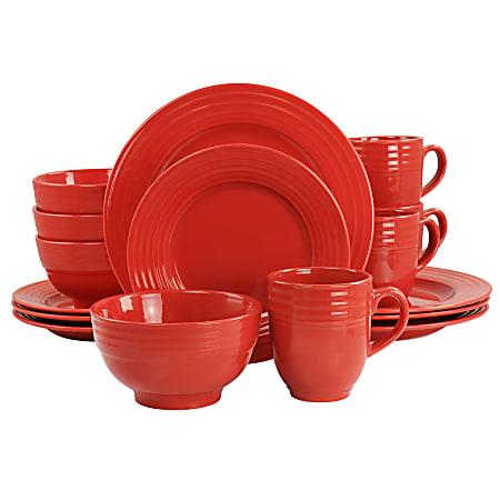 Gibson Home Stanza 16-Piece Stoneware Dinnerware Set, Red