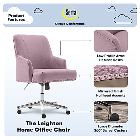 Serta Leighton Home Mid Back Office Chair Twill Fabric LilacChrome