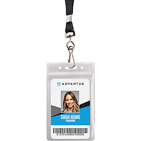 Advantus ID Holder/Lanyard Combo Pack - Support 3.75" x 2.58" Media - Vertical - Vinyl - 20 / Pack - Black/Clear - Durable