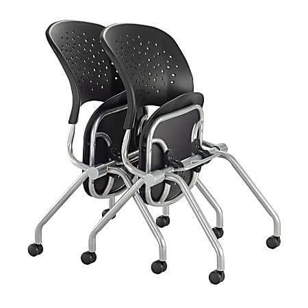 Safco® Reve Plastic Nesting Chairs, Black/Silver, Set Of 2 Chairs