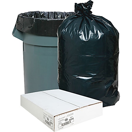 Nature Saver 1.25 mil Can Liners, 31  33 Gallons, 33" x 39", 75% Recycled, Black, Box Of 100