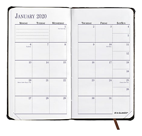 AT-A-GLANCE® Fine Diary Weekly/Monthly Pocket Diary, 3" x 6", Black/Brown