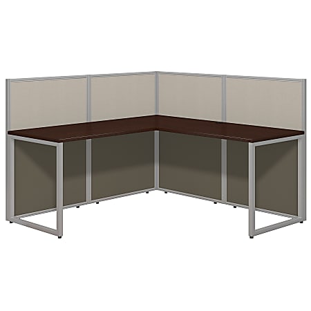 Bush Business Furniture Easy Office 60"W L-Shaped Cubicle Desk Workstation With 45"H Panels, Mocha Cherry/Silver Gray, Premium Installation