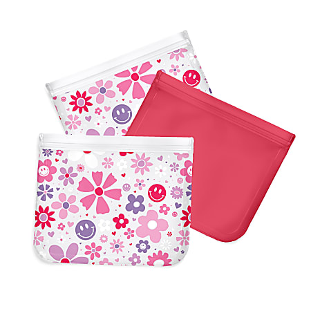 Fit &amp; Fresh Reusable Food Storage Bags, 2.125-Quart, Pink, Pack Of 3 Bags
