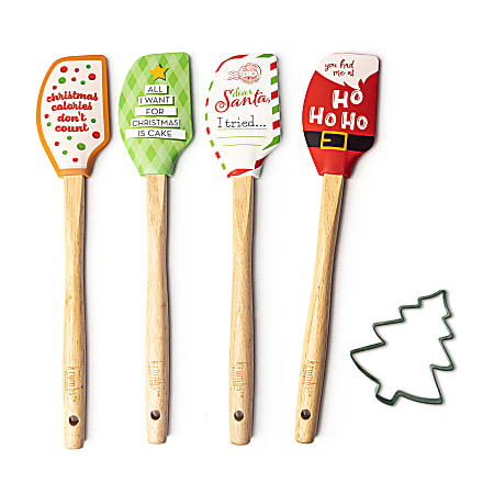 Christmas Silicone Spatula, Christmas Wooden Handle Cake Spatula