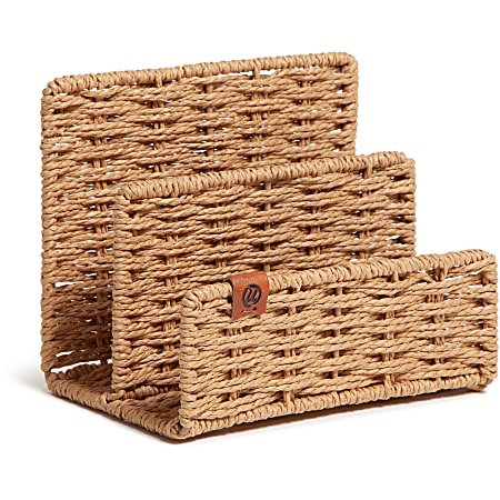 U Brands Woven Letter Sorter, 2 Compartment(s), 5"H x 6.10"W x 4.20"D, Sturdy, Brown