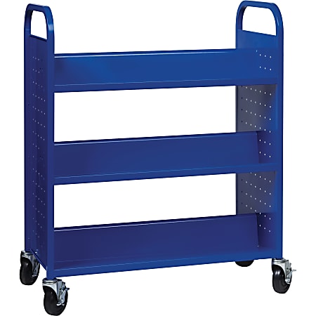 Lorell Double-sided Book Cart - 6 Shelf - Round Handle - 5" Caster Size - Steel - 38" Width x 18" Depth x 46.3" Height - Blue