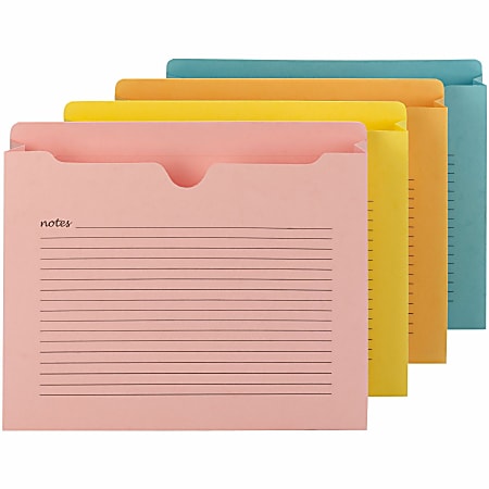 Smead&reg; Notes File Jackets, 2" Expansion, Letter Size, 8 1/2" x 11", Assorted Colors, Pack Of 12 File Jackets