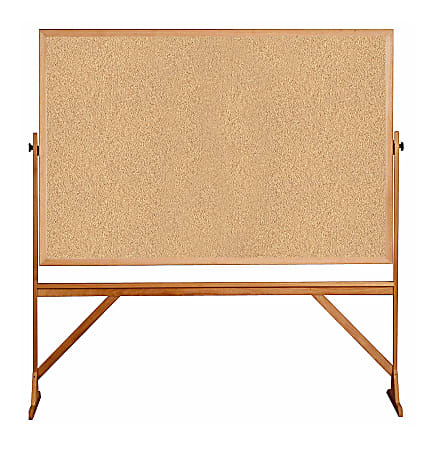 Ghent 2-Sided Cork Bulletin Board, 78" x 77", Wood Frame With Brown Finish