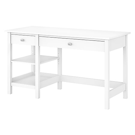 Bush Furniture Broadview 54"W Computer Desk With Open Storage, Pure White, Standard Delivery