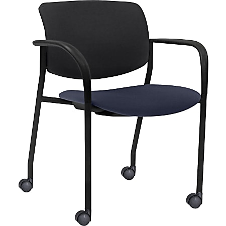 Lorell® Mobile Contemporary Plastic/Fabric Stacking Chairs, Dark Blue, Set Of 2