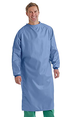 Medline 1-Ply Blockade/AngelStat® Surgeons' Gowns, Snap Neck And Tie Mid-Back, Large, Ceil Blue, Pack Of 12