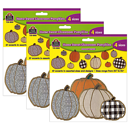 Teacher Created Resources Accents, Home Sweet Classroom Pumpkins, 57 Pieces Per Pack, Set Of 3 Packs