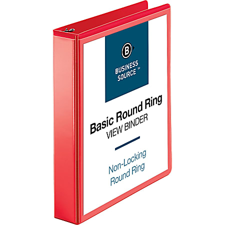Business Source Round Ring Binder, 1 1/2" Ring, 8 1/2" x 11", Red