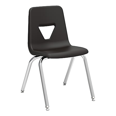 Lorell® Classroom Student Plastic Seat, Plastic Back Stacking Chair, 18 1/4" Seat Width, Black Seat/Silver Frame, Quantity: 4