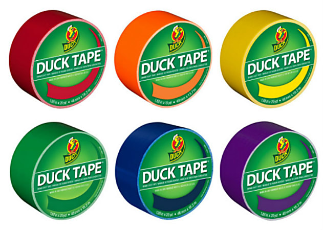 Duck® Brand Color Duct Tape Rolls, 1-15/16" x 115 Yd, Rainbow Combo, Pack Of 6 Rolls