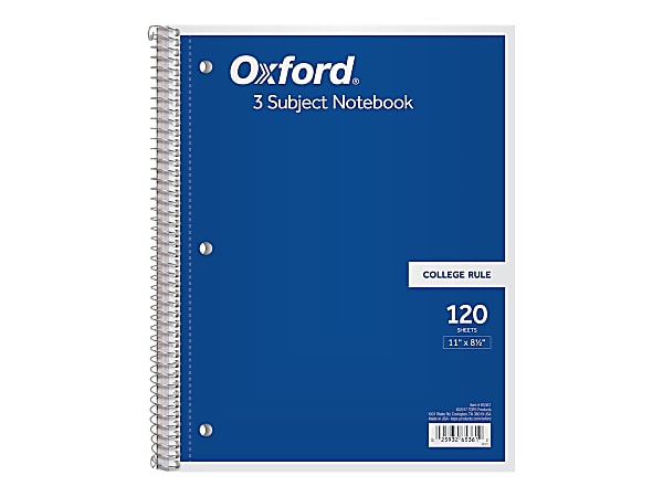 TOPS® Spiral Notebook, 8" x 10-1/2", 3 Subject, College Rule, 120 Sheets, Assorted