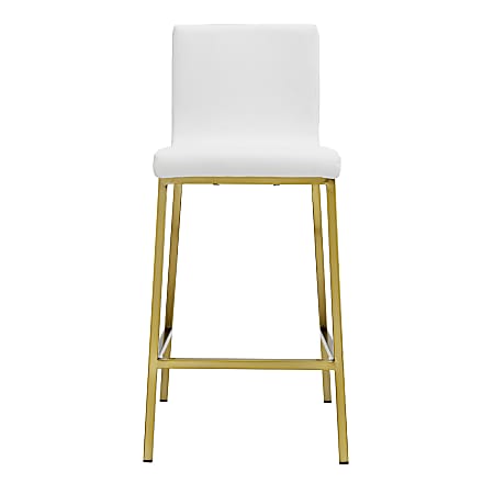 Eurostyle Scott Counter Stools, White/Matte Brushed Gold, Set Of 2 Stools