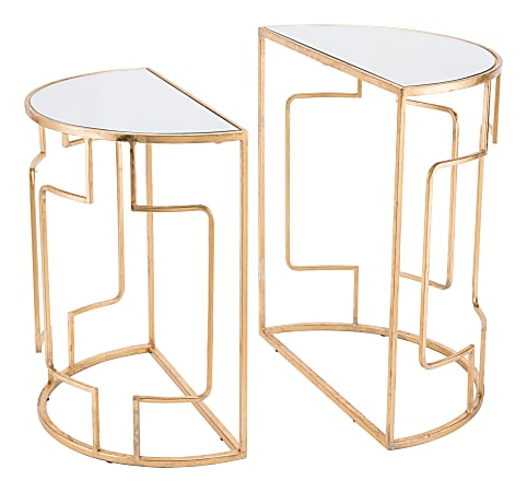 Zuo Modern Roma End Tables, Crescent, Mirror/Gold, Set Of 2 Tables