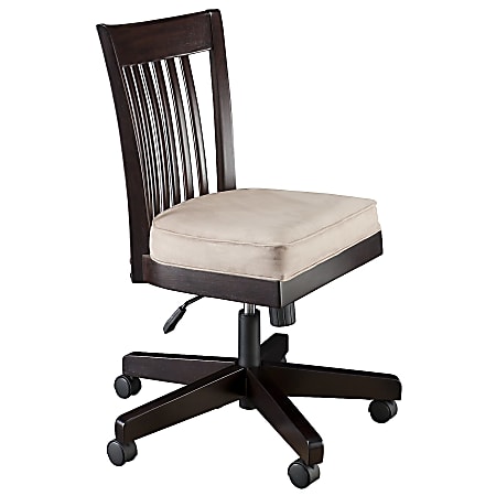 Kathy Ireland Office By Bush® Grand Expressions Wood Slat-Back Adjustable Office Chair, 41 5/8" x 25 5/8" x 20 3/4", Warm Molasses Frame, Beige Fabric