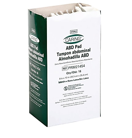Caring Non-Sterile Abdominal Pads, 8" x 10", 16