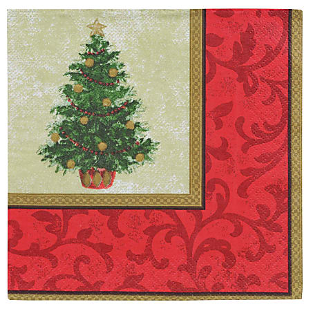 Amscan Classic Christmas Tree 2-Ply Lunch Napkins, 6-1/2" x 6-1/2", Red/Green, 16 Napkins Per Pack, Set Of 5 Packs