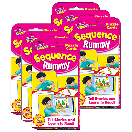 Trend Sequence Rummy Challenge Card Sets, 5-1/4”H x 3-1/8”W, Grade Pre-K To 1, Pack Of 6 Sets