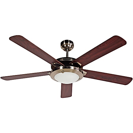 Black+Decker Ceiling Fan - 5 Blades - 52" Diameter - 3 Speed - Adjustable Airflow - 17" Height x 52" Width x 52" Depth - Nickel Body, Plywood Blade, Glass Cover