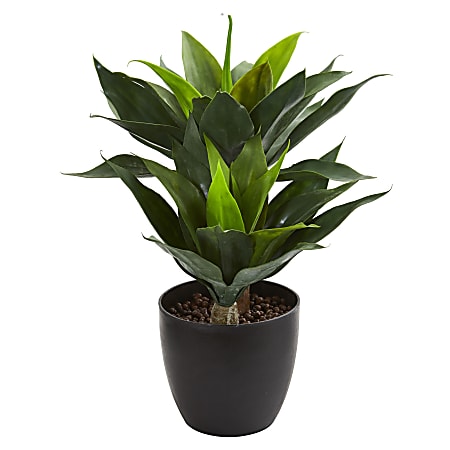 Nearly Natural Agave 21" Artificial Plant With Pot, Green/Black