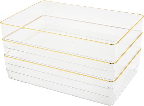 Martha Stewart Kerry Plastic Stackable Office Desk Drawer Organizers 2 H x  6 W x 9 D ClearGold Trim Pack Of 3 Organizers - Office Depot