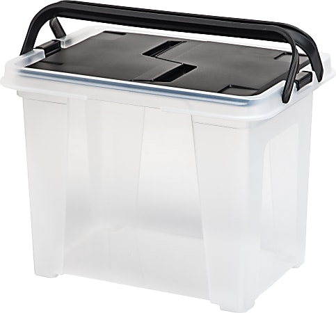 Iris® Portable Wing-Lid File Box, Letter Size, Clear/Black
