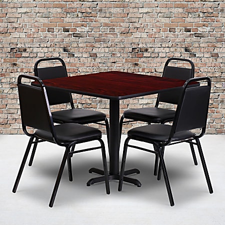 Flash Furniture Square Table With 4 Trapezoidal-Back Banquet